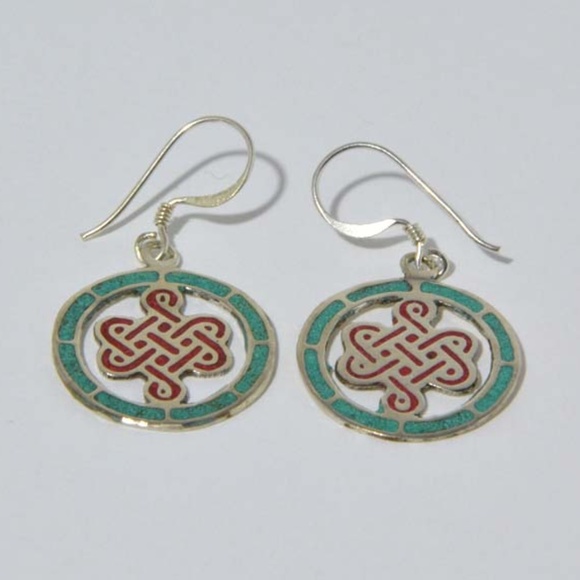 Handmade White Metal Endless Knot Earrings - Picture 1 of 3